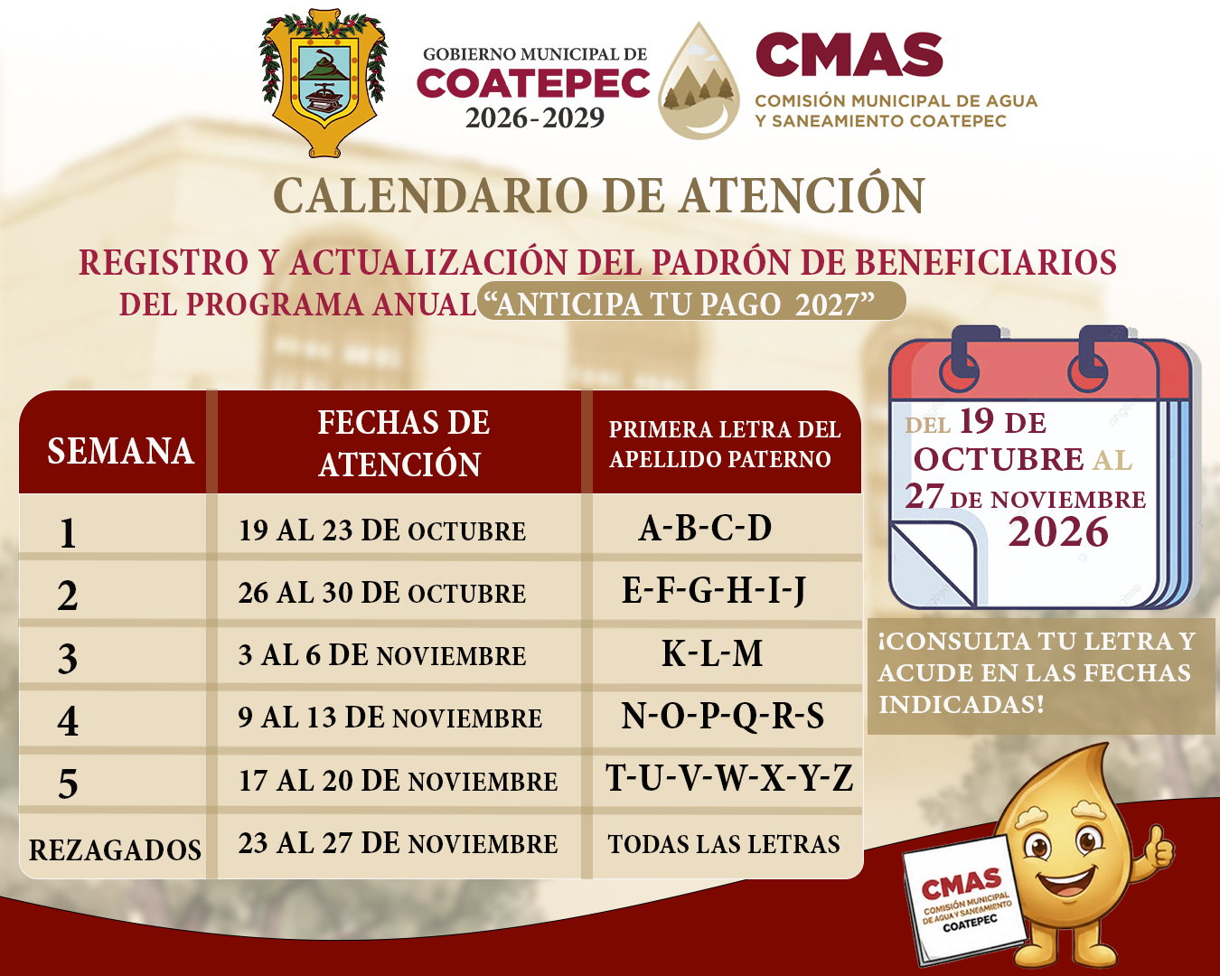 CALENDARIO DE ATENCIÓN “ANTICIPA TU PAGO 2027”